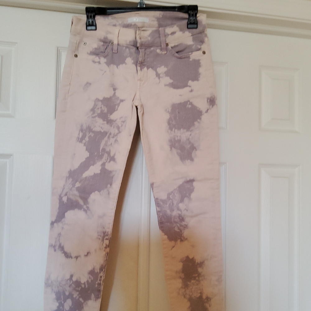 7 For All Mankind Cream and Gray Tie-Dye Skinny Jeans